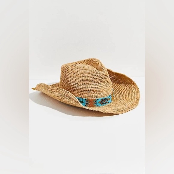 Nikki Beach Women's Natural Mazatlan Crochet Raffia Straw Western Hat - Picture 2 of 12
